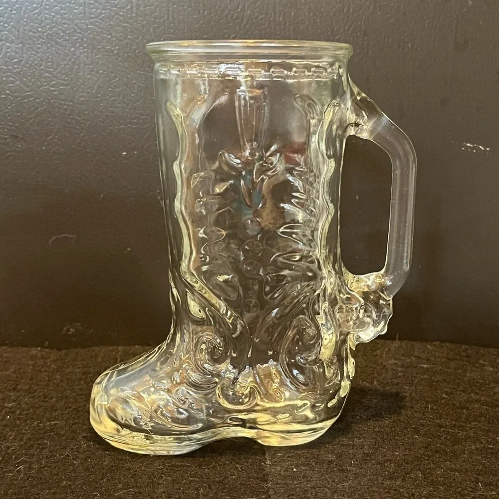 Vintage Clear Glass Cowboy Boot Mug 16 oz. Mexico